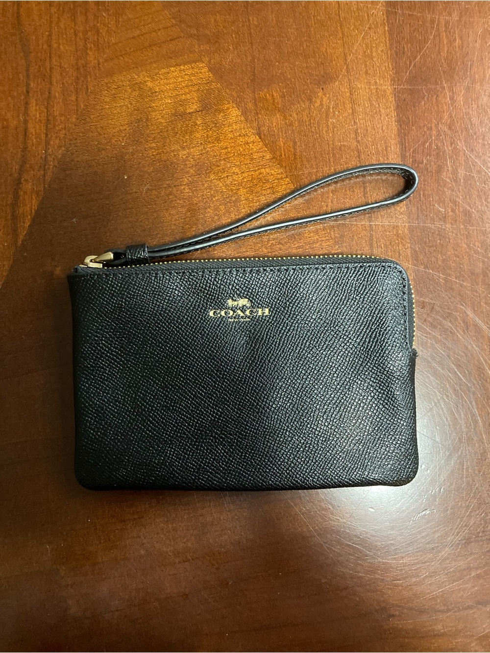 Coach Cross-Grain Leather Corner Zip Wristlet In Black NWT - Picture 2 of 11